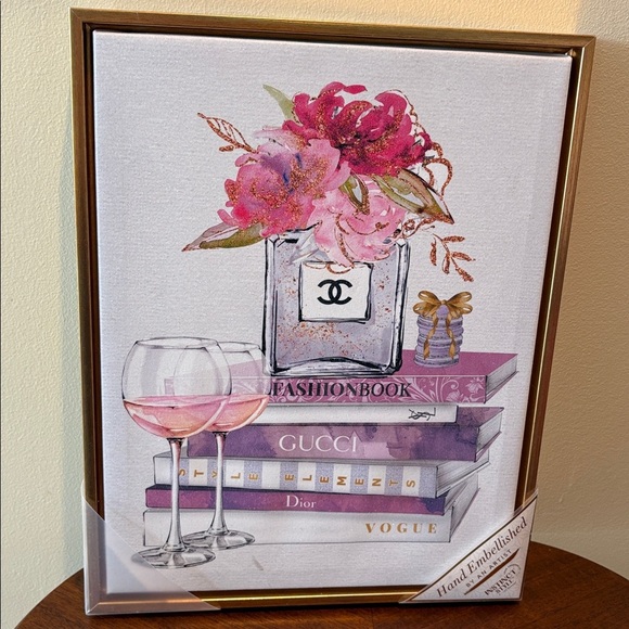 Fashion art instinct style Other - Fashion art  framed art canvas/fashion books cc bottle/flowers/wine gold frame